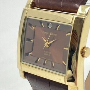 Sergio Valente Diamond Watch Women 30mm Gold Tone Wide Brown Band New Battery 8"